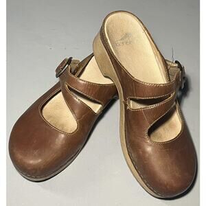Dansko Shoes Womens 6.5 EU 37 Brown Leather Mary Jane Clog Mules Comfort Buckle